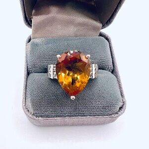 Vintage Sterling Silver Large Tourmaline Pink Luster Pear Shaped Cocktail Ring 9